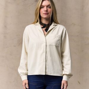 Women's Long Sleeve Twill Camp Shirt - Cream
