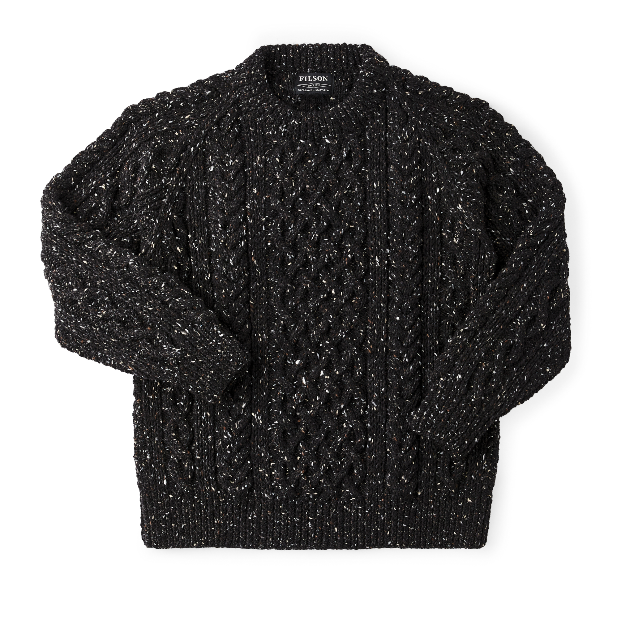 Wool Fisherman's Sweater - Black Fleck