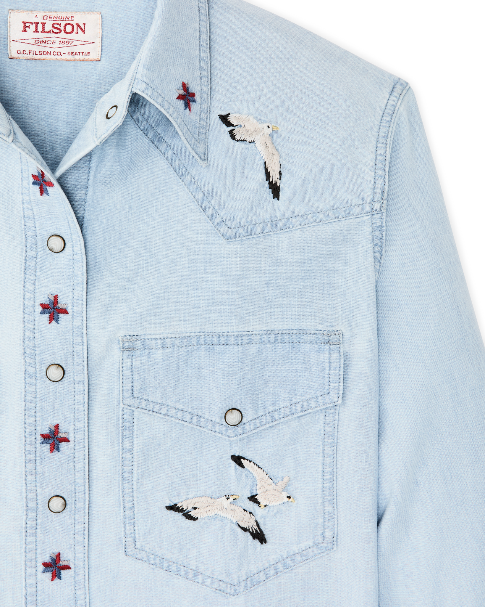 Women's Embroidered Western Shirt - Light Indigo - Image 8
