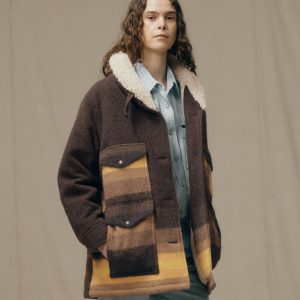 Women's Kodiak Shawl Collar Coat - Brown / Yellow Stripe