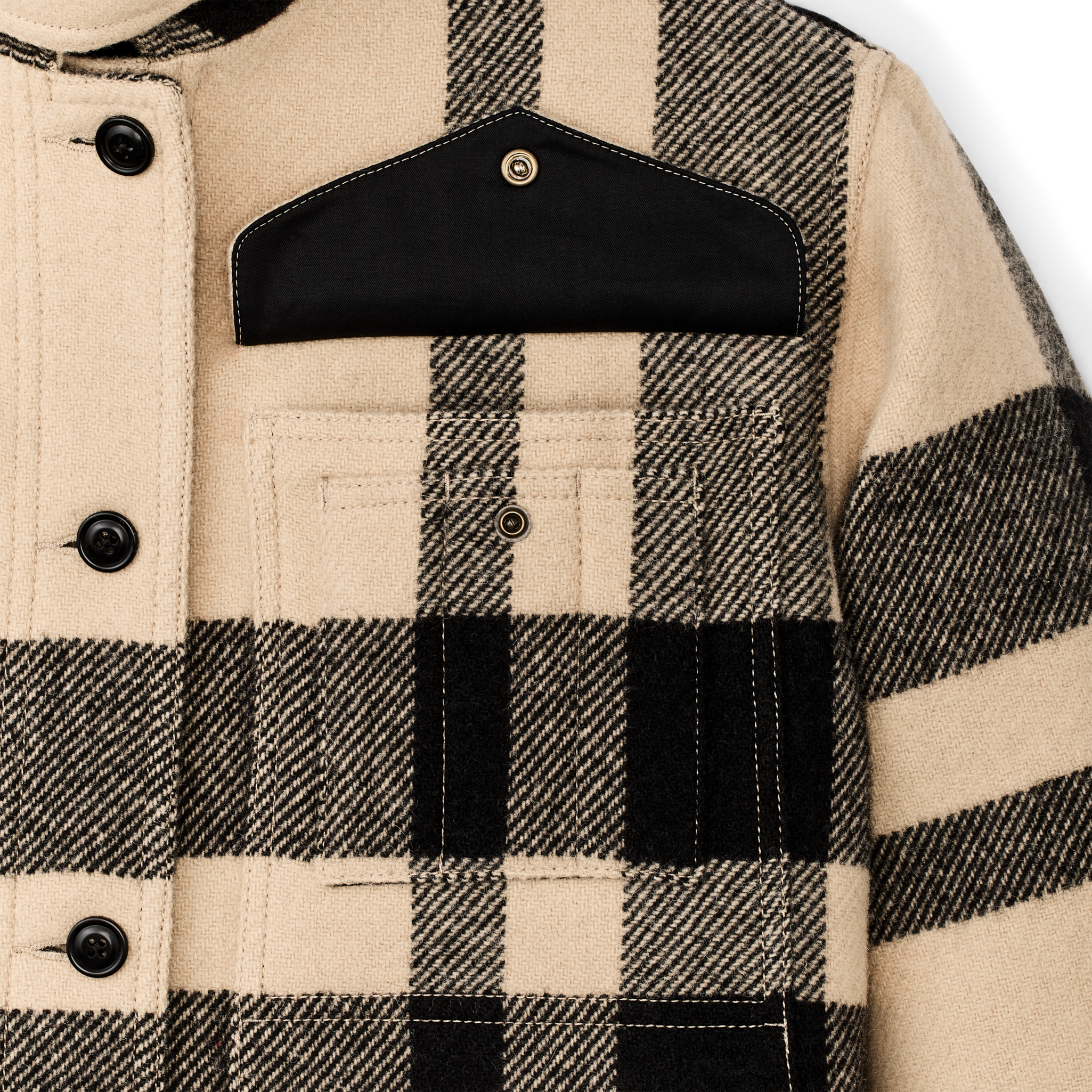 Women's Wool Long Cruiser Coat - Natural / Black Plaid - Image 4