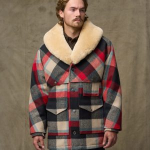 Lined Mackinaw Wool Packer Coat - Red / Cream / Blue Plaid