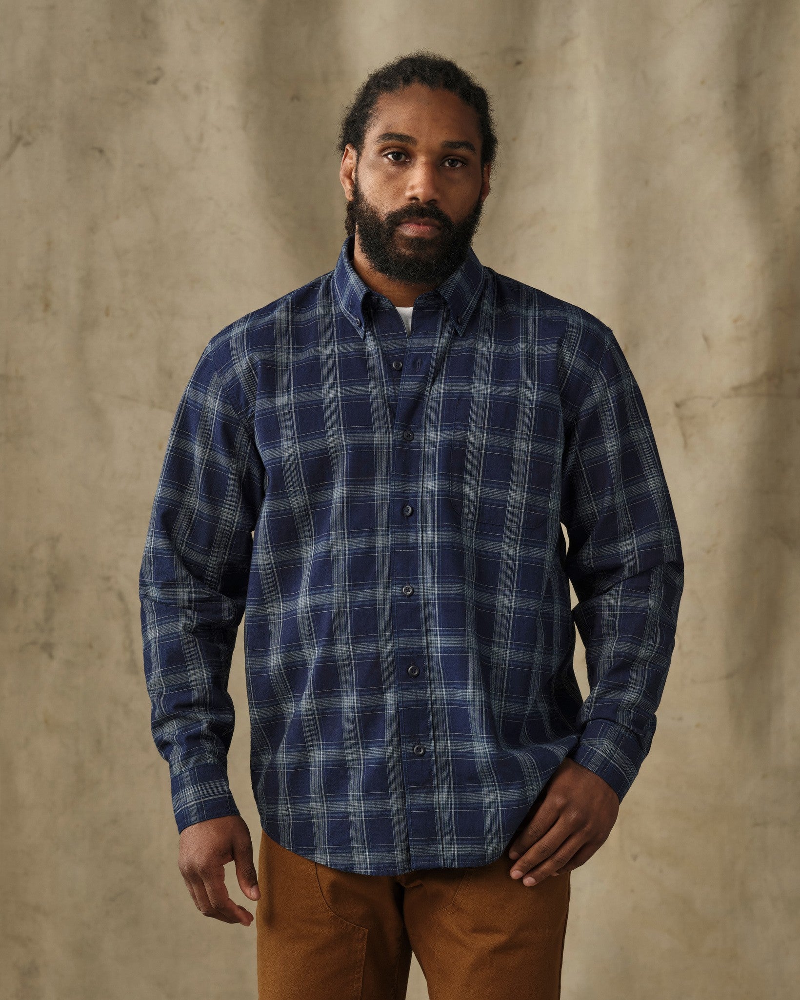 Chambray Button-Down Shirt - Dark Indigo Plaid