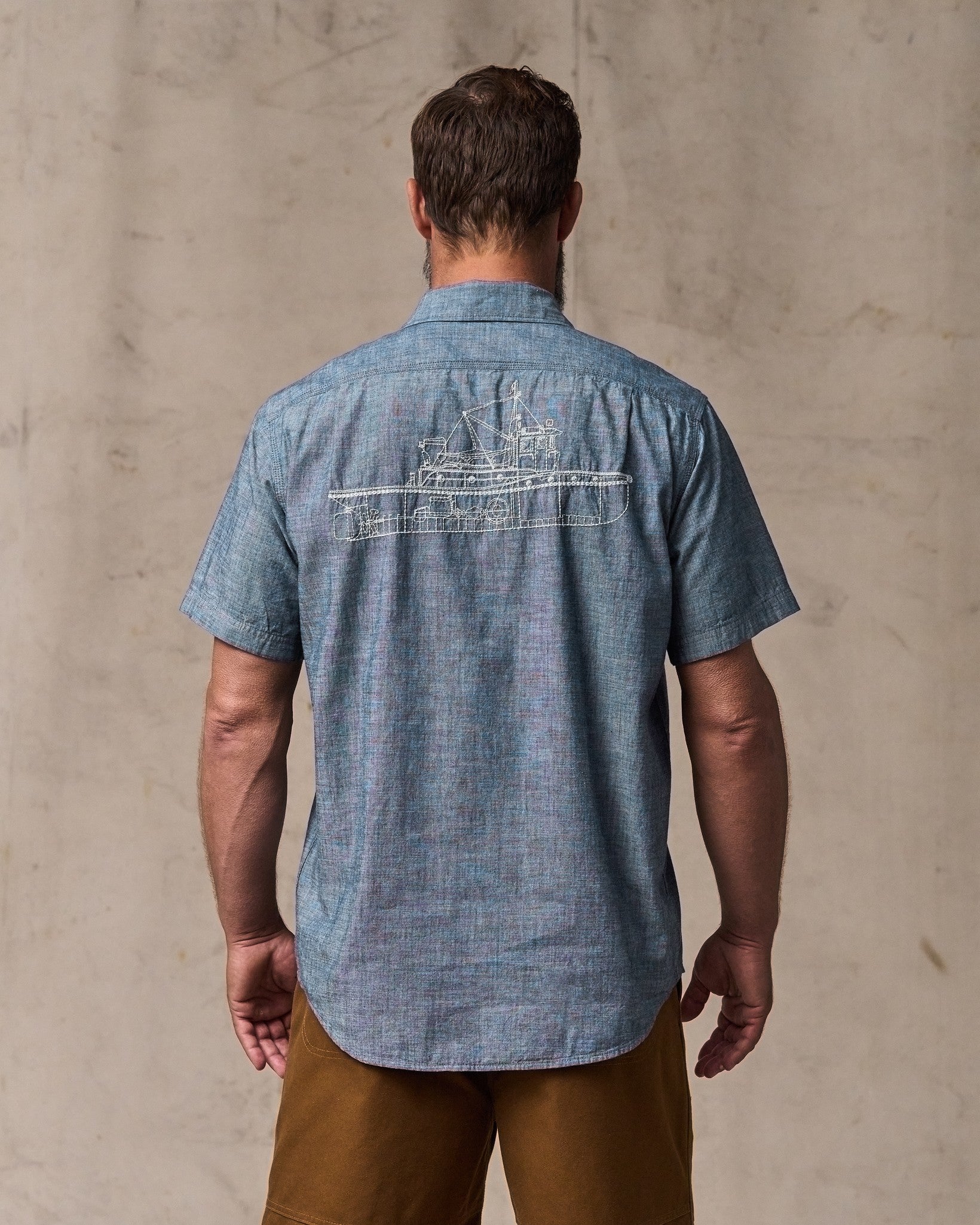 Short-sleeve Embroidered Chambray Shirt - Rinsed Indigo - Image 2