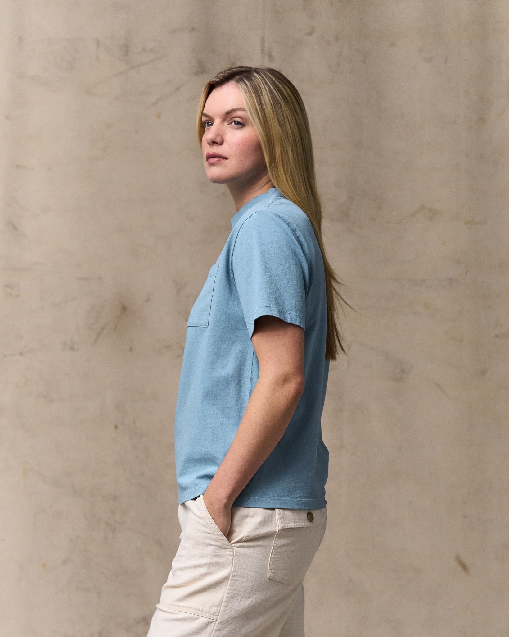 Women's Short Sleeve Pocket Tee - Light Blue - Image 4