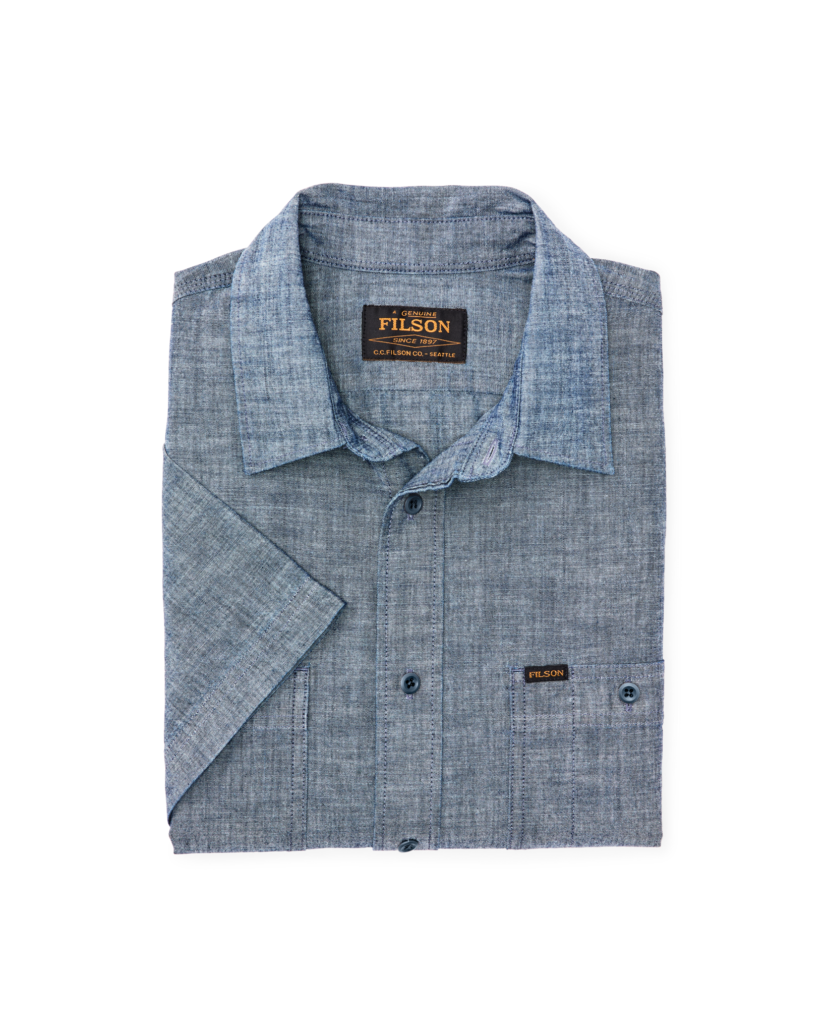 Short-sleeve Embroidered Chambray Shirt - Rinsed Indigo - Image 8