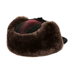 Alternative view of Double Mackinaw Wool Cap - Burgundy / Dark Olive Plaid