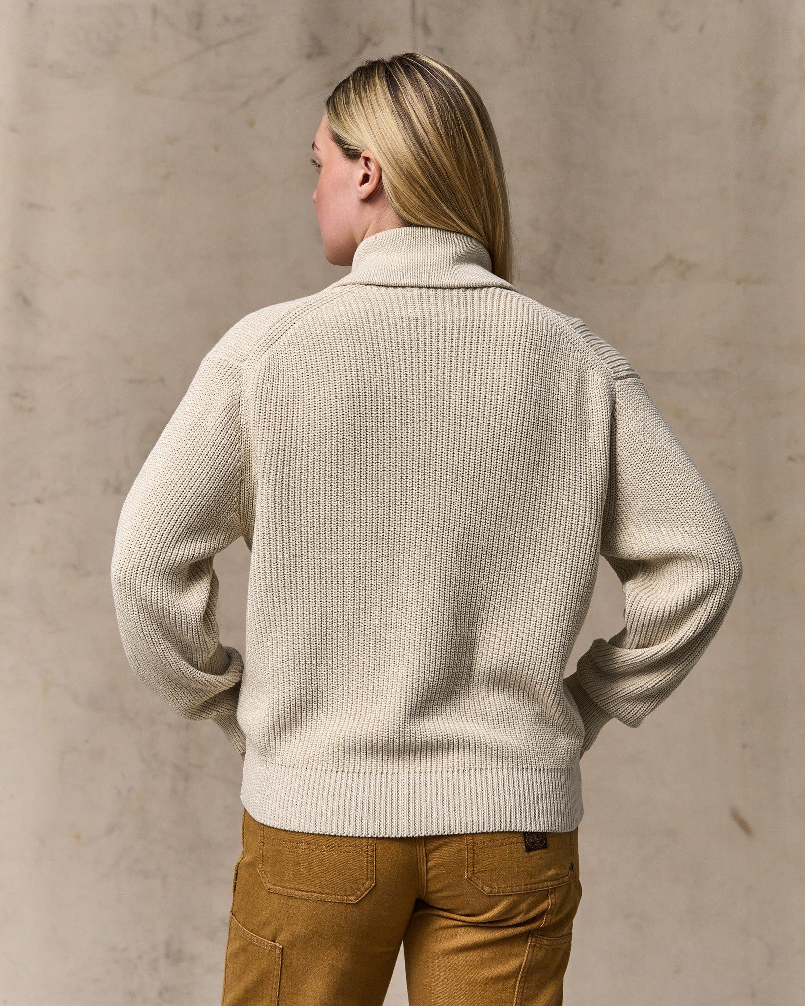 Women's Cotton Shawl Neck Cardigan - Natural - Image 2