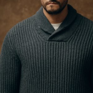 Alternative view of Bristol Shawl Neck Sweater  - Gray Heather / Dark Charcoal Stripe