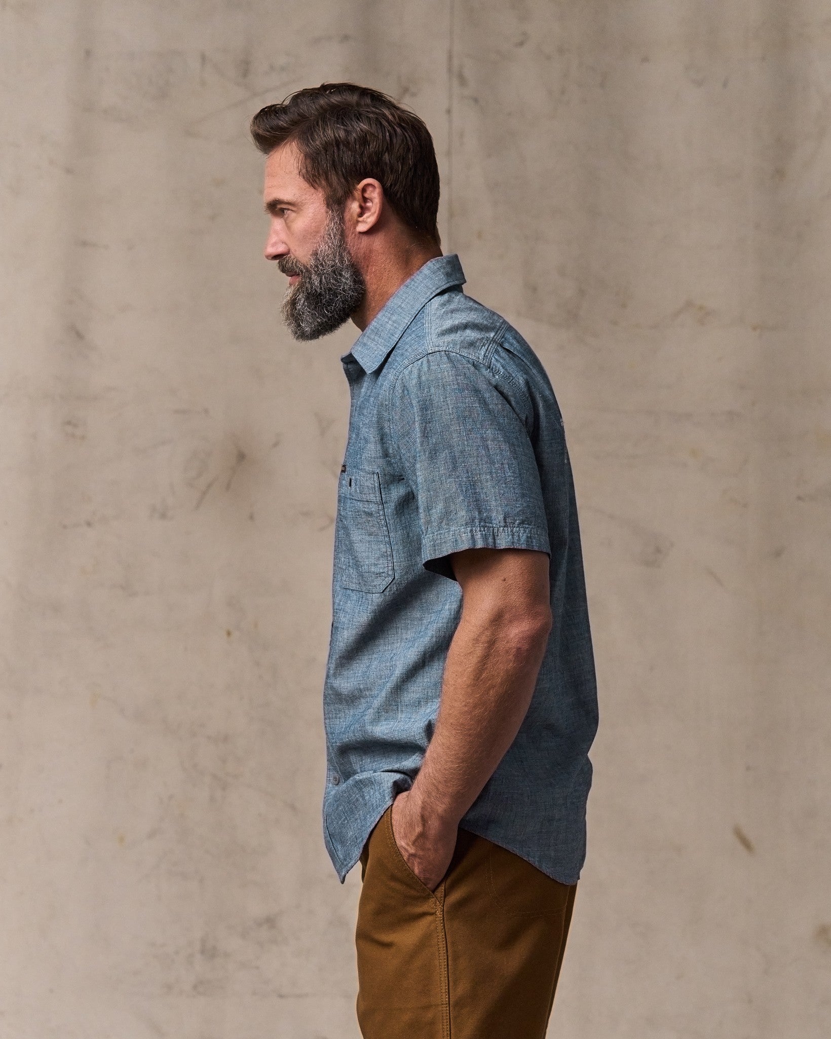 Short-sleeve Embroidered Chambray Shirt - Rinsed Indigo - Image 4