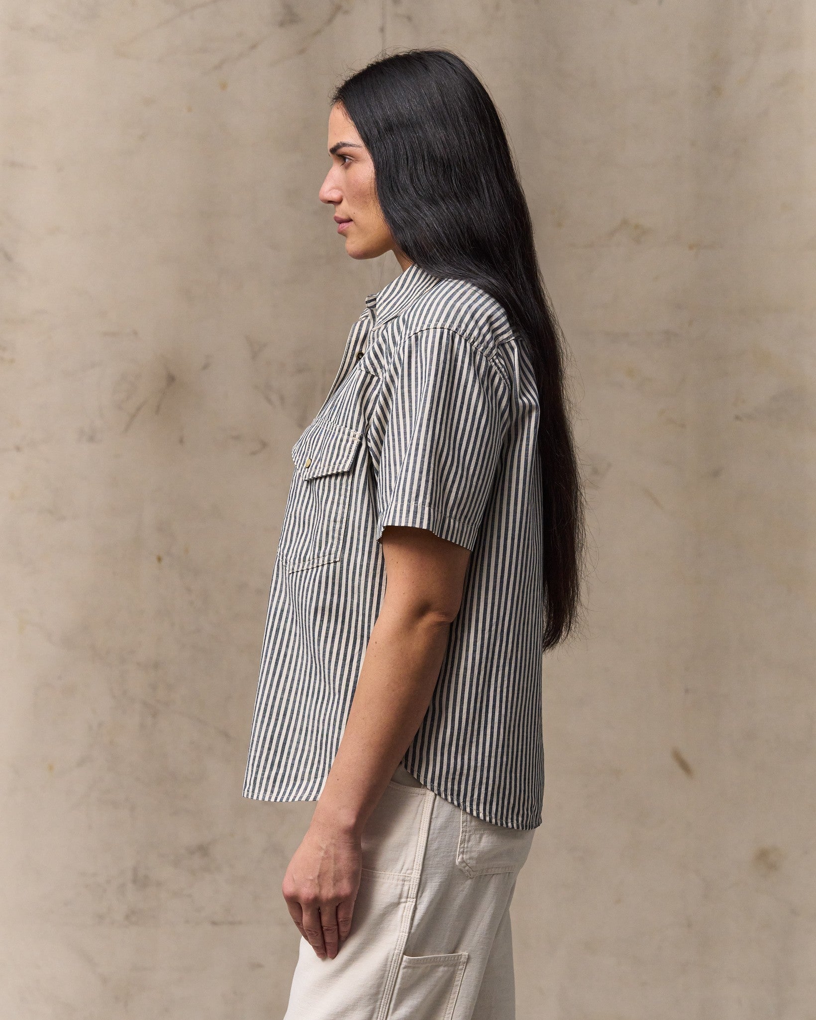 Women's Short Sleeve Chambray Western Shirt - Indigo / Natural - Image 3
