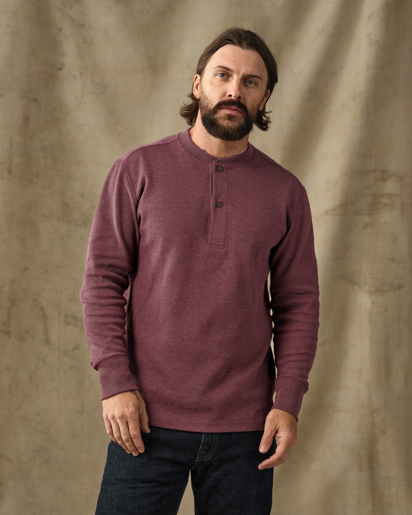 Waffle Knit Henley - Dark Port Heather