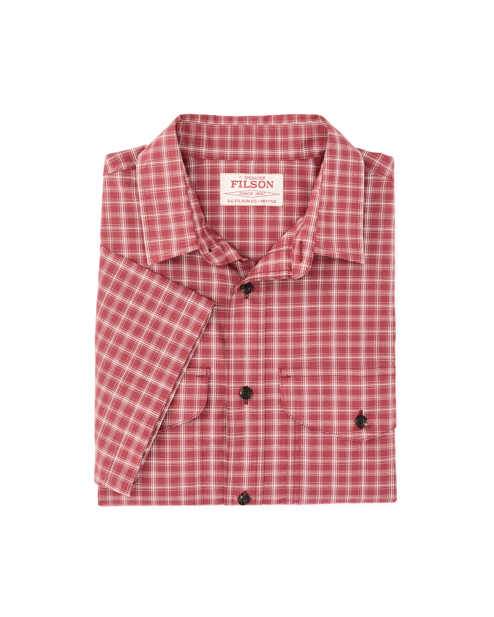 Twin Lakes Short Sleeve Sport Shirt - Brick / Cream Plaid - Image 4
