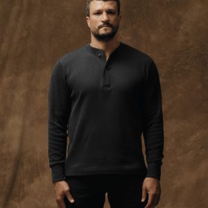 Waffle Knit Henley - Faded Black