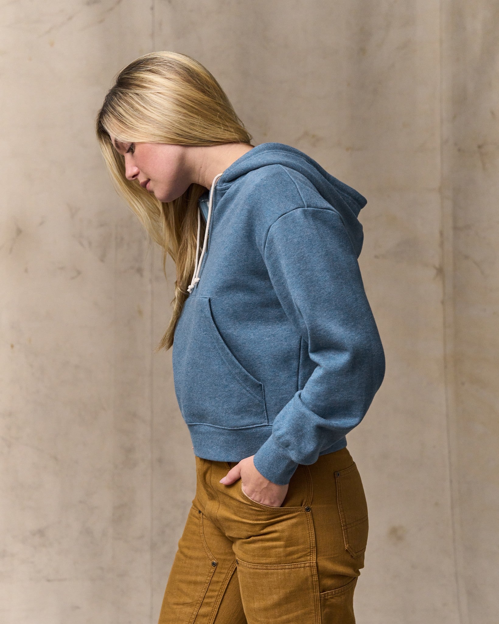 Women's French Terry Half-zip Hoodie - Light Blue - Image 3