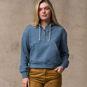 Women's French Terry Half-zip Hoodie - Light Blue