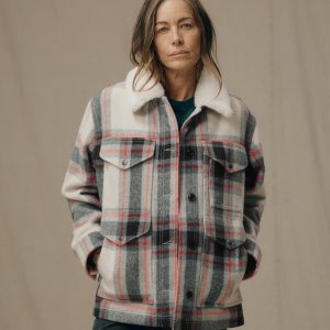 Women's Mackinaw Wool Shearling Cruiser Jacket - Cream / Red / Black Plaid
