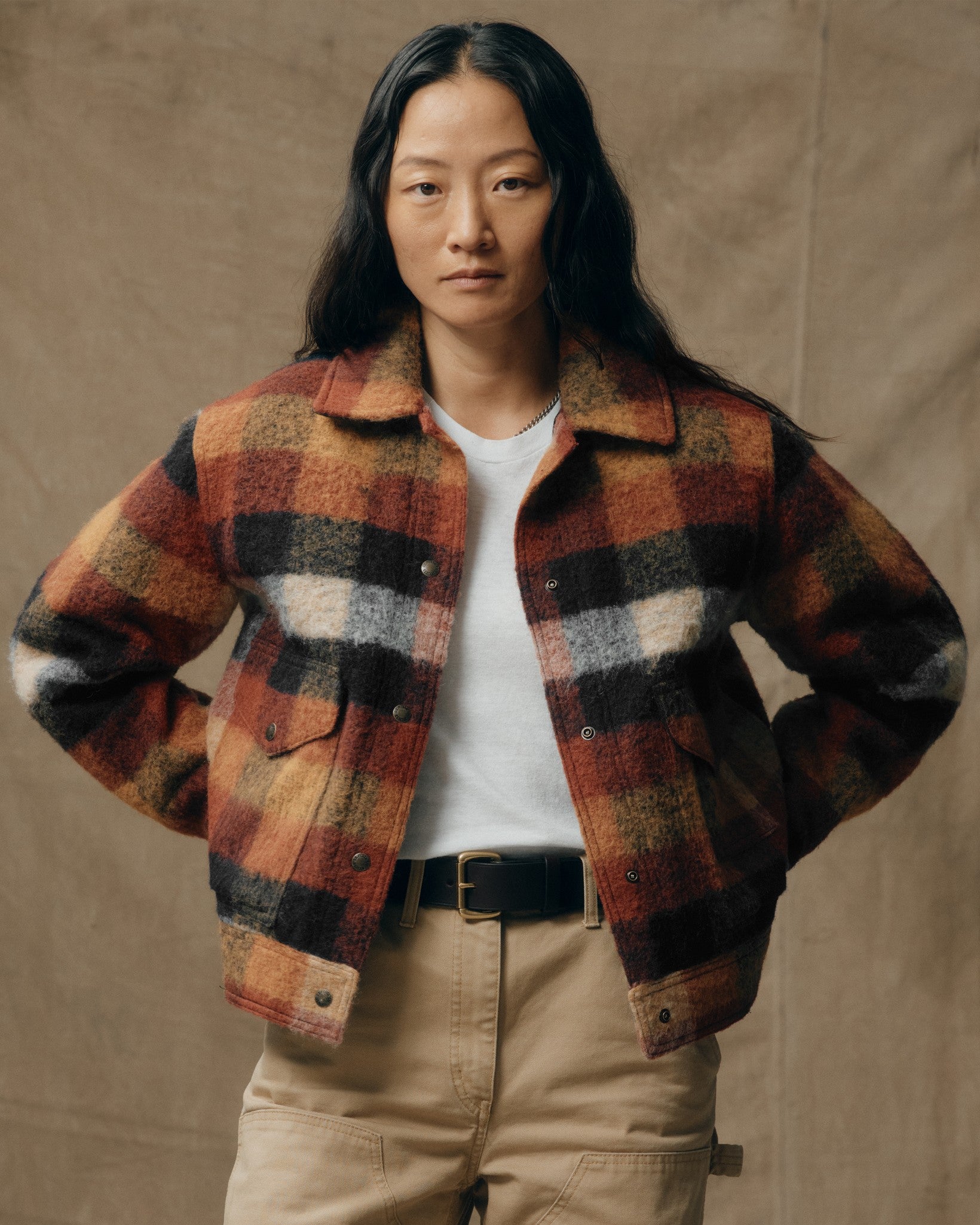 Women's Blanket Wool Heritage Jacket - Red / Orange / Black Plaid - Image 8