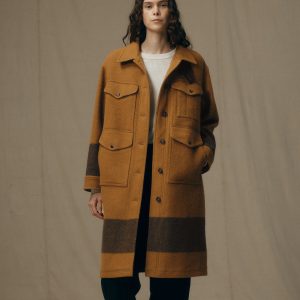 Women's Wool Long Cruiser Coat - Whiskey / Black Stripe