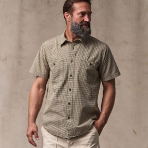 Short Sleeve Chambray Shirt - Coffee / Natural Plaid