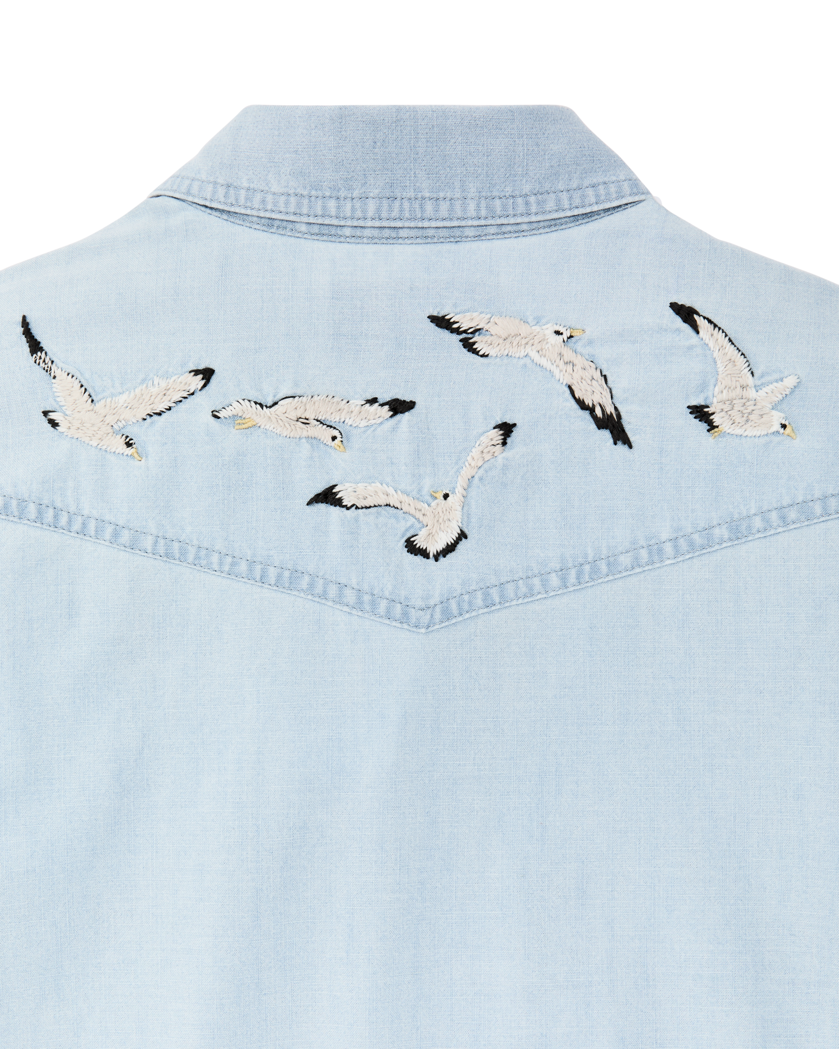 Women's Embroidered Western Shirt - Light Indigo - Image 10