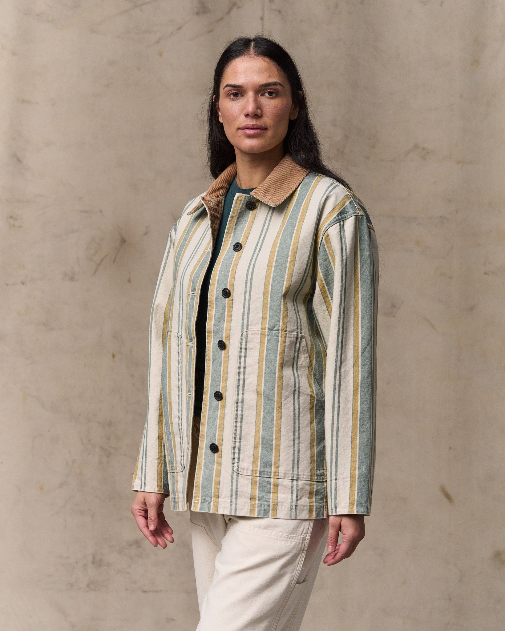Women's Canvas Barn Coat - Natural / Yellow - Image 6