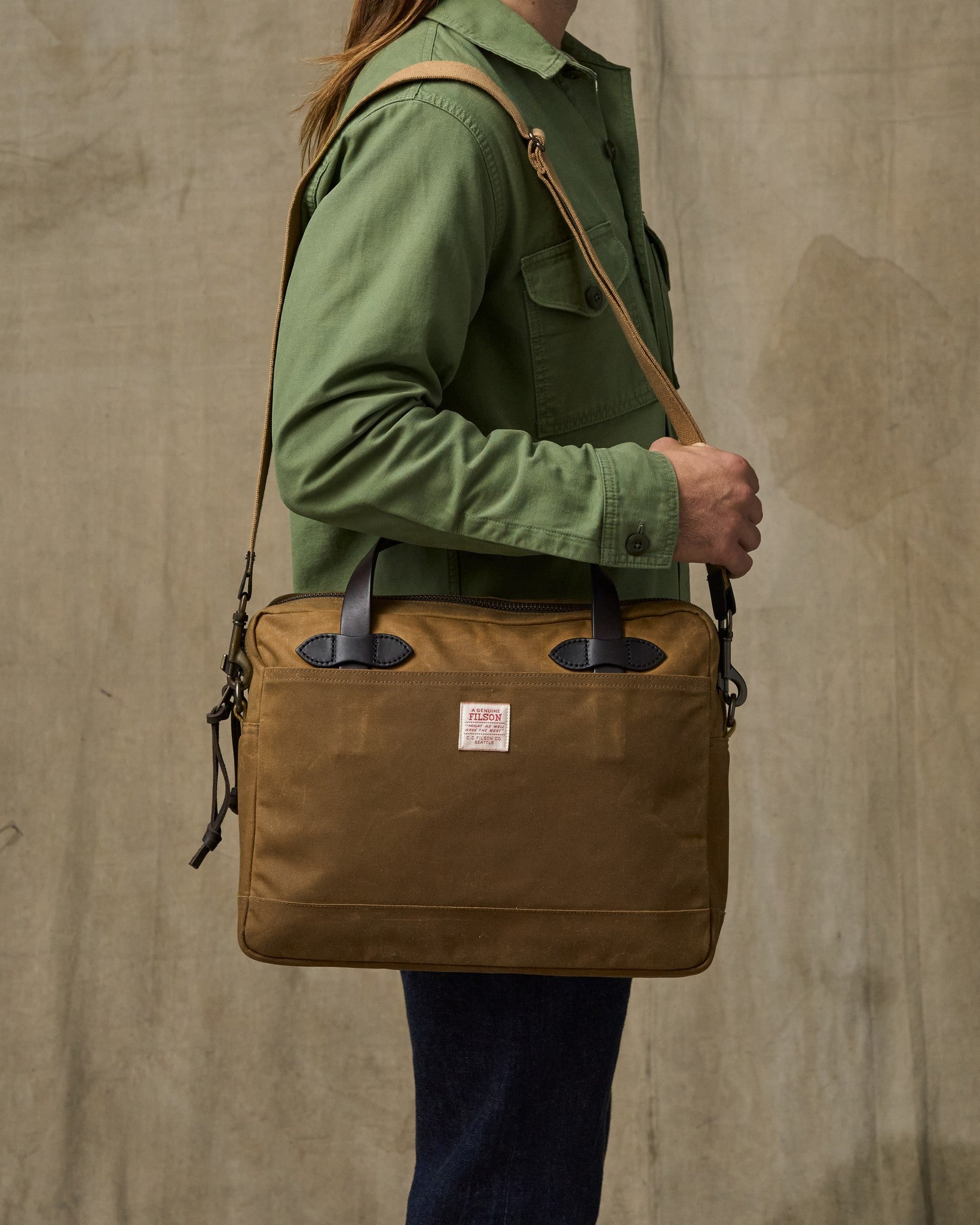 Tin Cloth Compact Briefcase - Dark Tan - Image 2