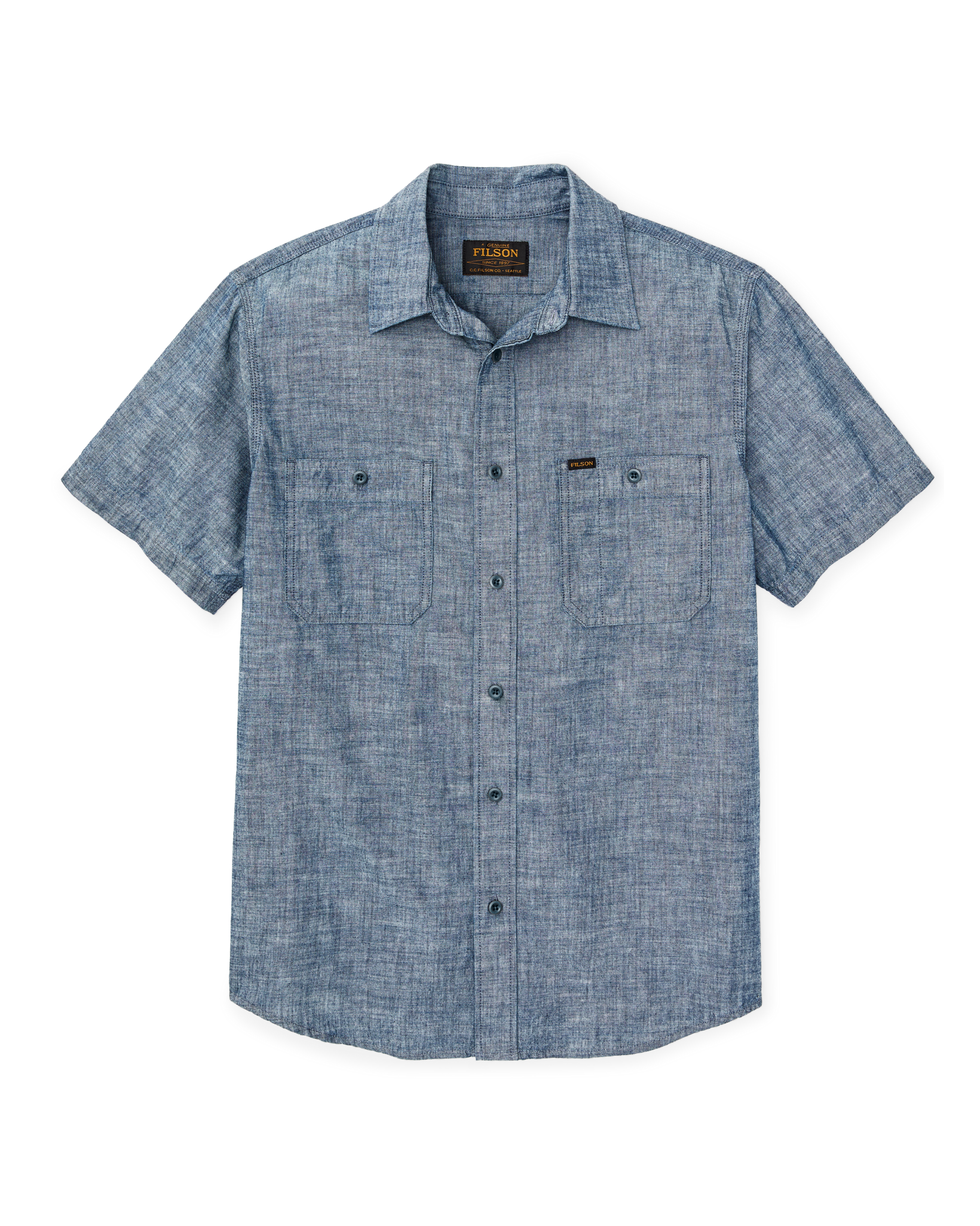 Short-sleeve Embroidered Chambray Shirt - Rinsed Indigo - Image 6