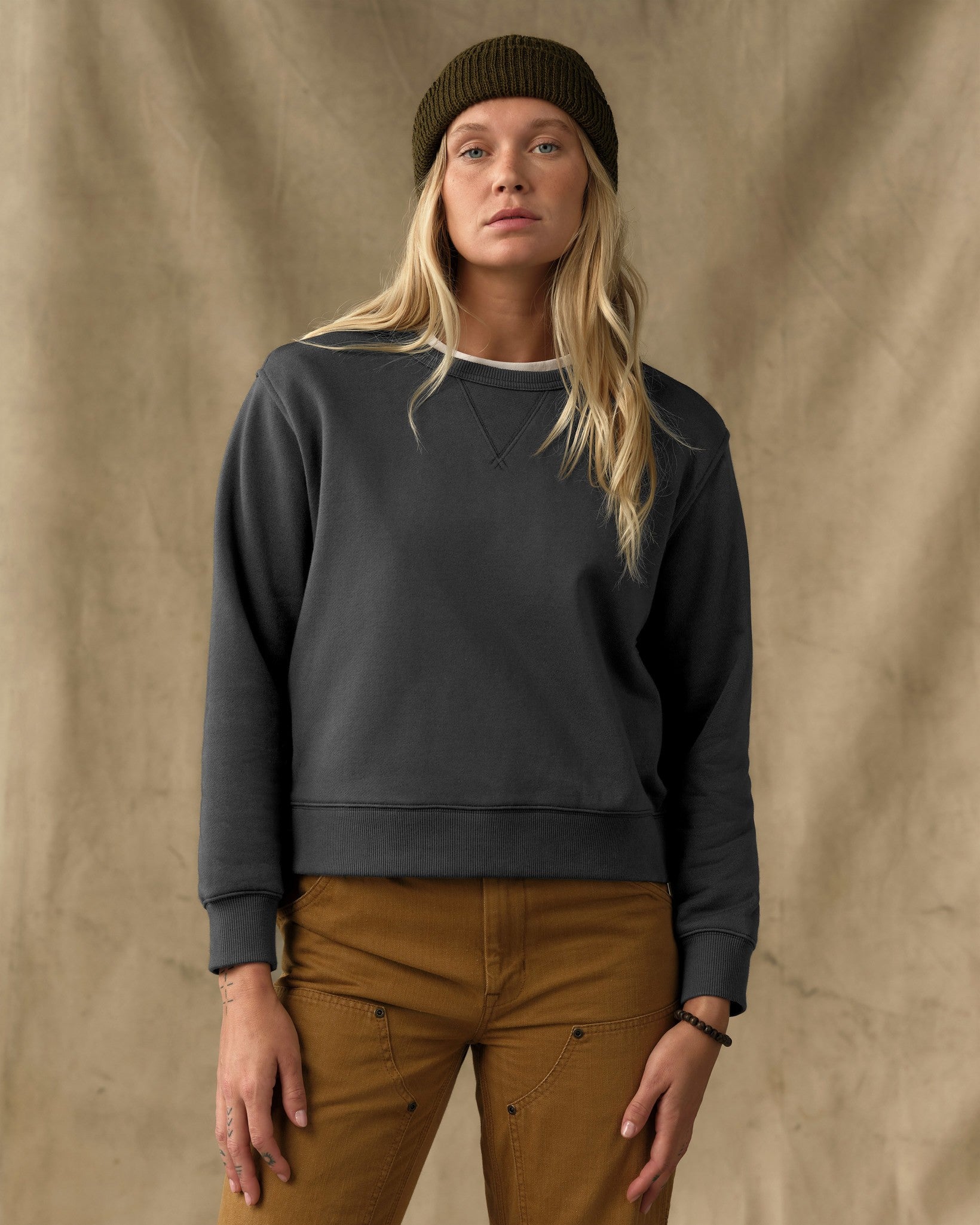 Women's French Terry Crewneck - Faded Black