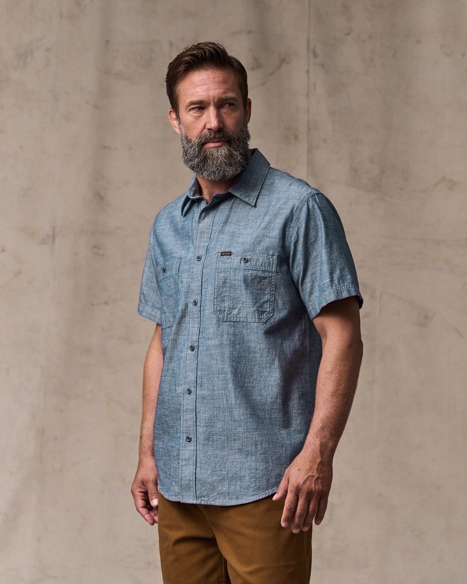 Short-sleeve Embroidered Chambray Shirt - Rinsed Indigo - Image 3