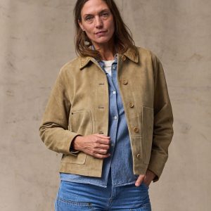 Women's Short Suede Barn Jacket - Light Gray