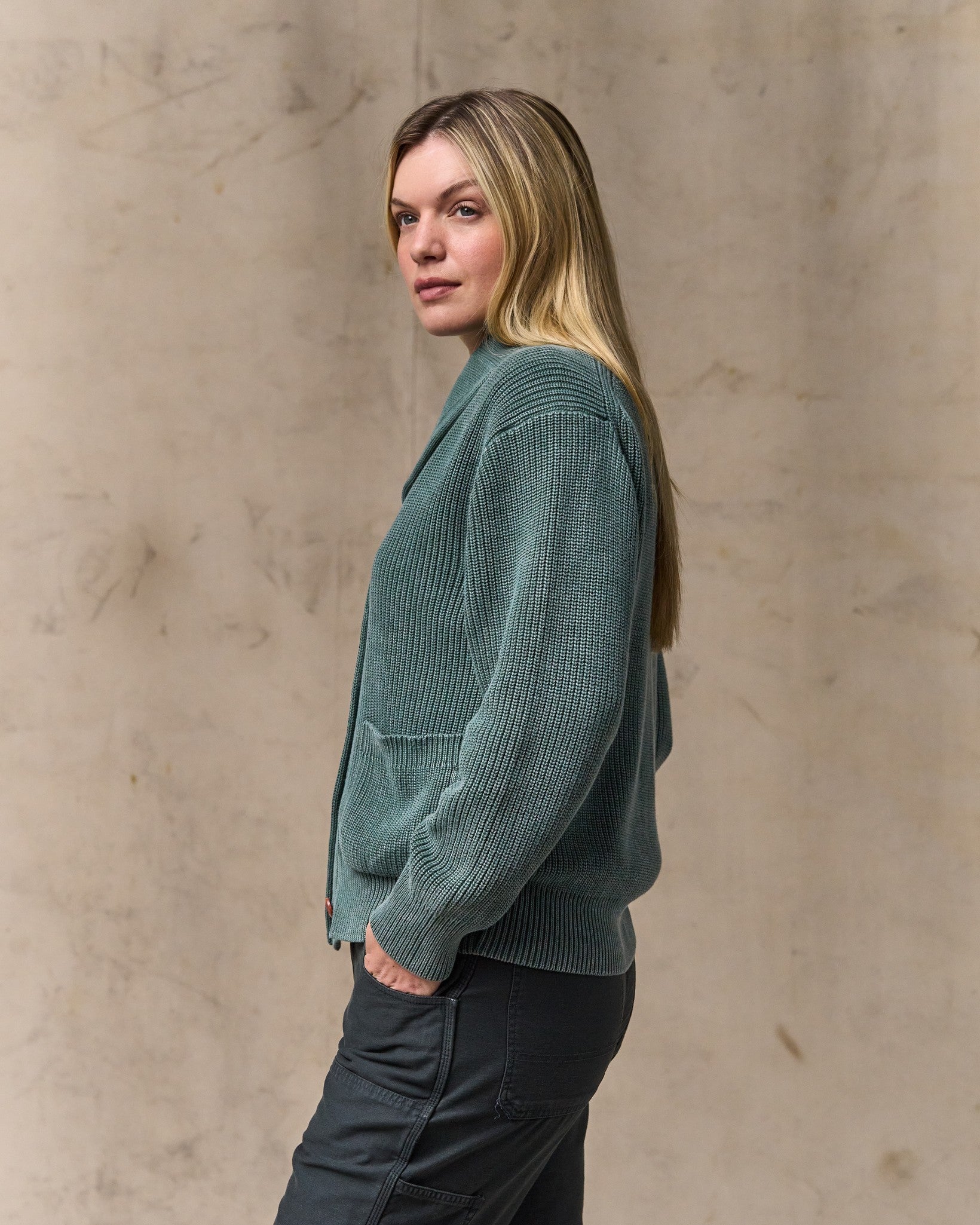 Women's Cotton Shawl Neck Cardigan - Juniper - Image 3