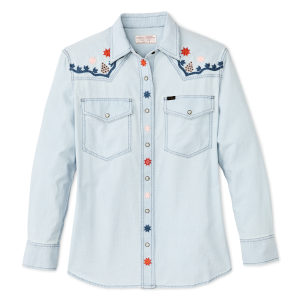 Women's Embroidered Western Shirt - Light Indigo Chambray / Stars