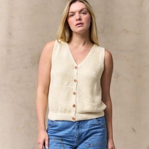 Women's Cotton Sweater Vest - Ivory