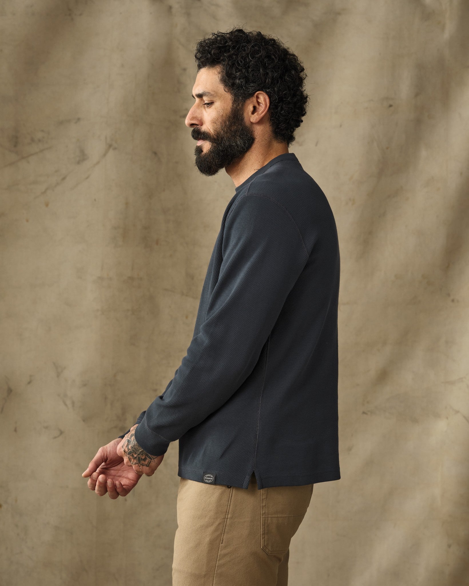 Waffle Knit Thermal Crewneck - Blue Mussel - Image 3