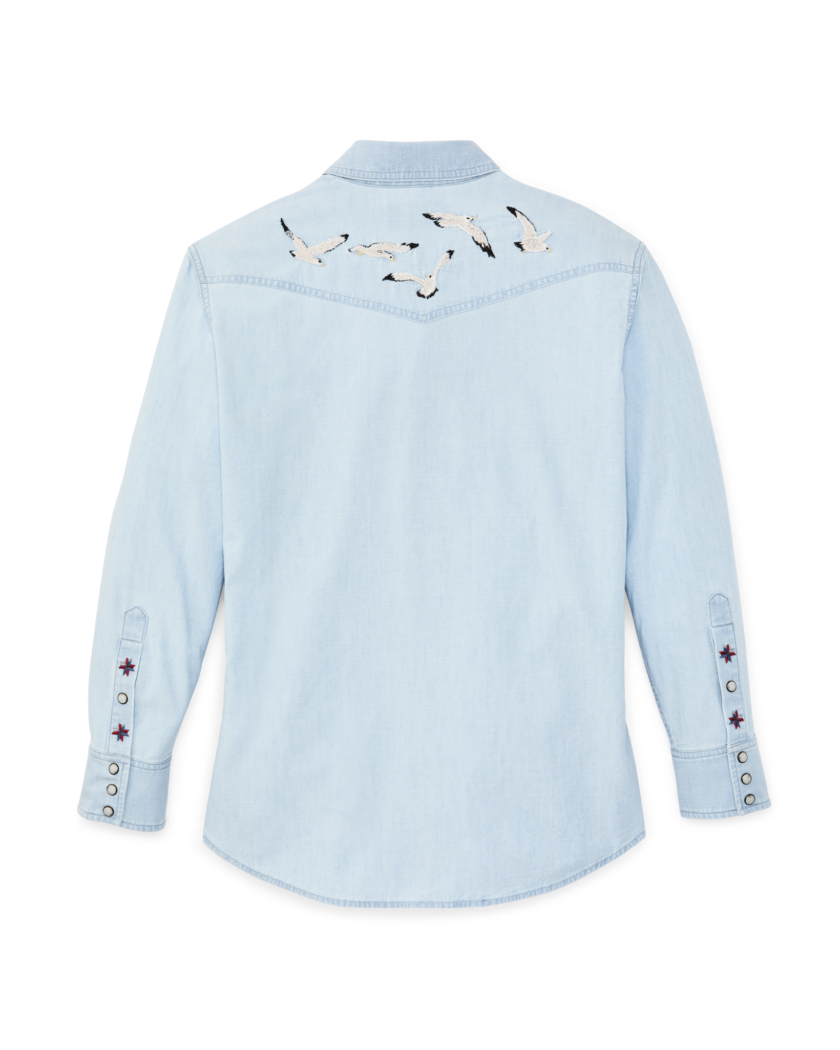 Women's Embroidered Western Shirt - Light Indigo - Image 7