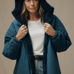 Women's Reversible Woolly Fleece Coat - Dark Teal