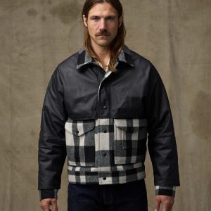 Mackinaw Wool Caped Jacket - Natural Black Plaid Navy