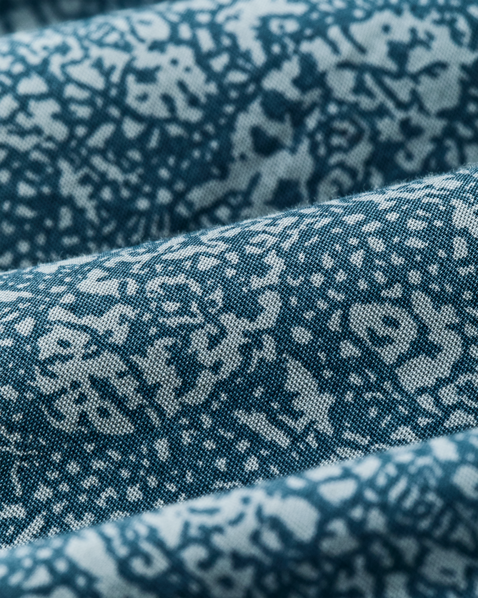 Washed Short Sleeve Feather Cloth Shirt - Blue Print - Image 8