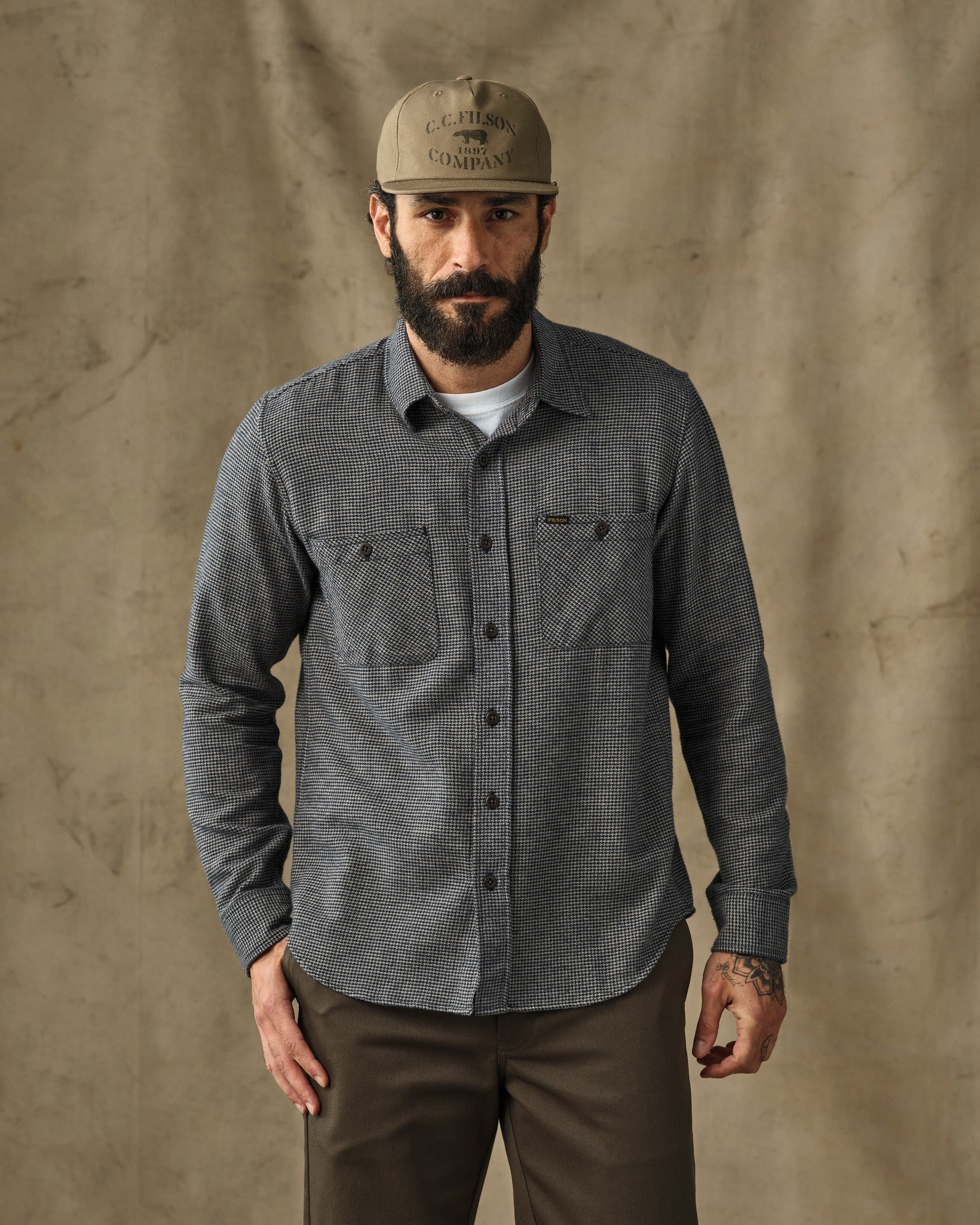 Rangeland Flannel Shirt - Navy / Tan Plaid