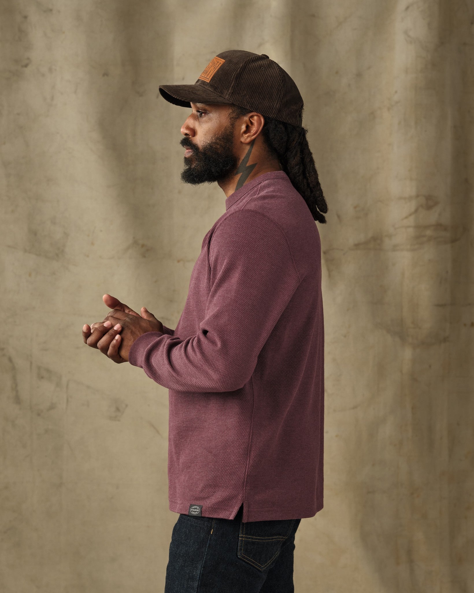 Waffle Knit Thermal Crewneck - Dark Port Heather - Image 2
