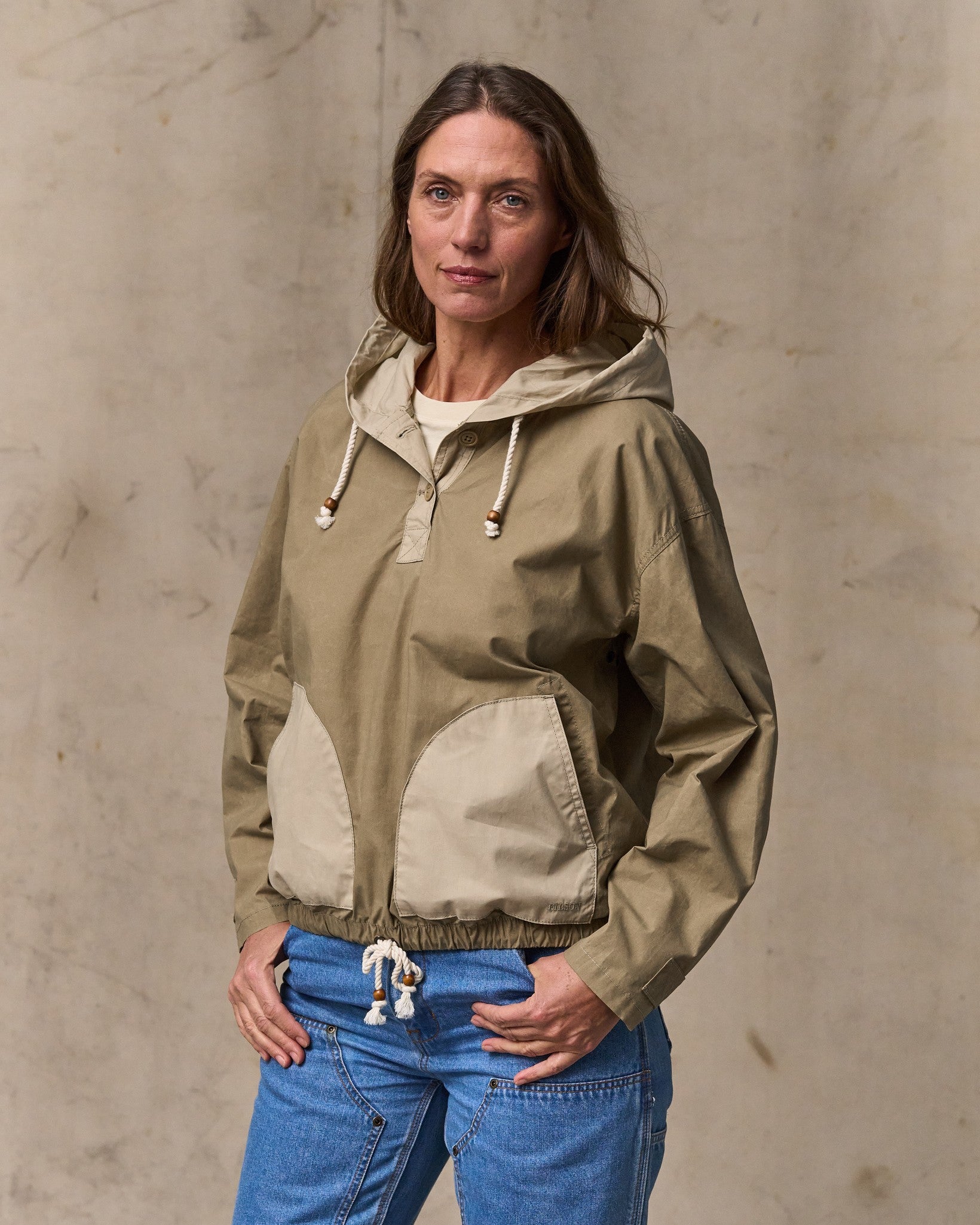 Women's Dry Wax Hooded Popover - Khaki / Quail Tan - Image 4