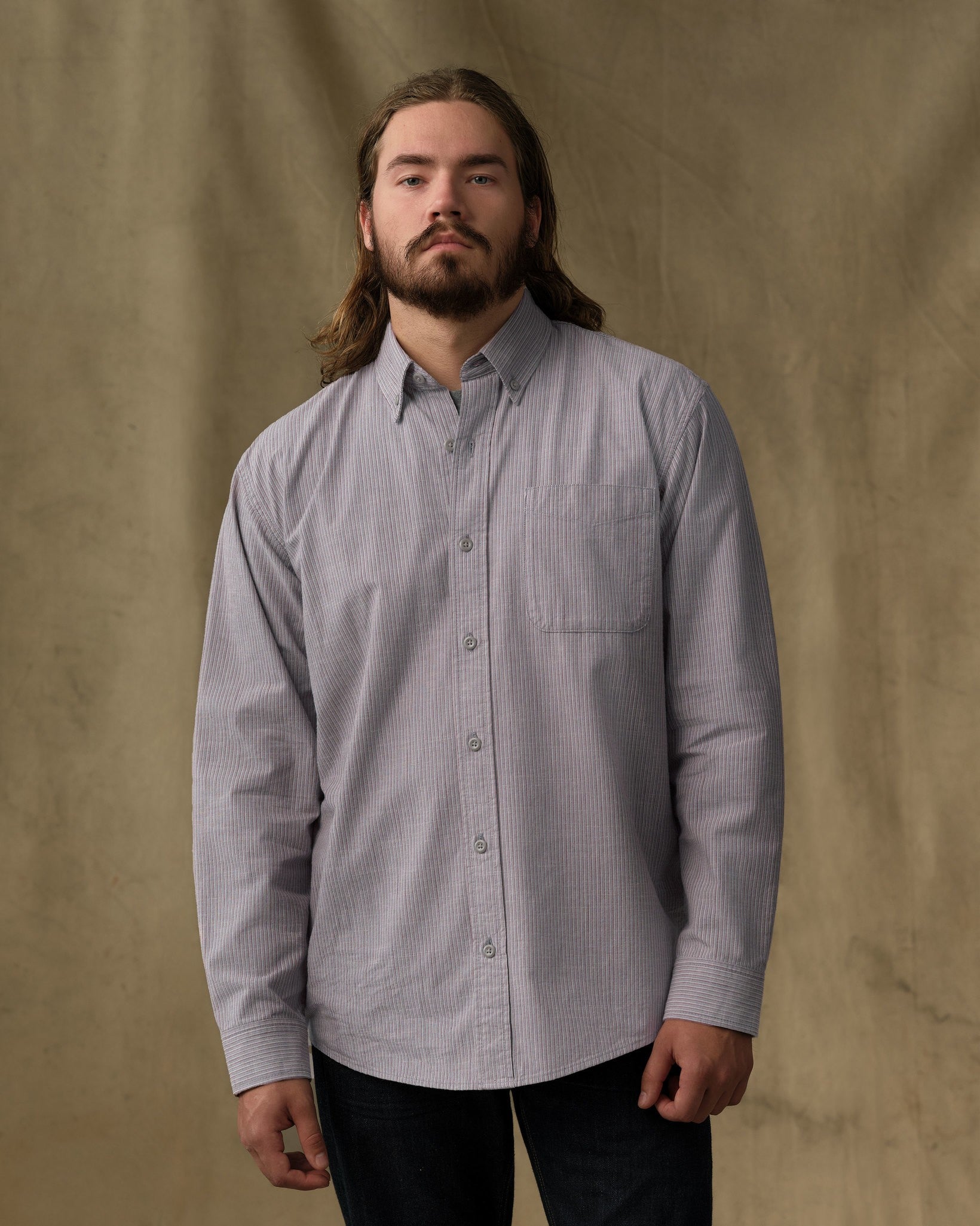 Chambray Button-Down Shirt - Vintage Gray Stripe
