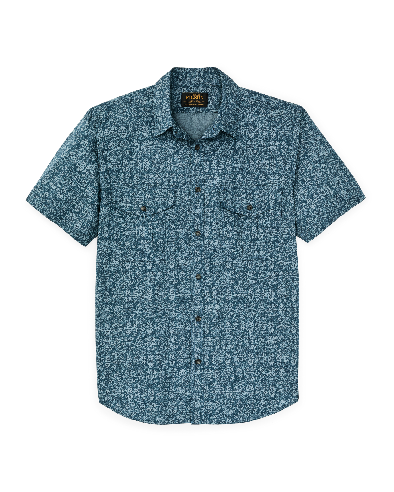 Washed Short Sleeve Feather Cloth Shirt - Blue Print - Image 4