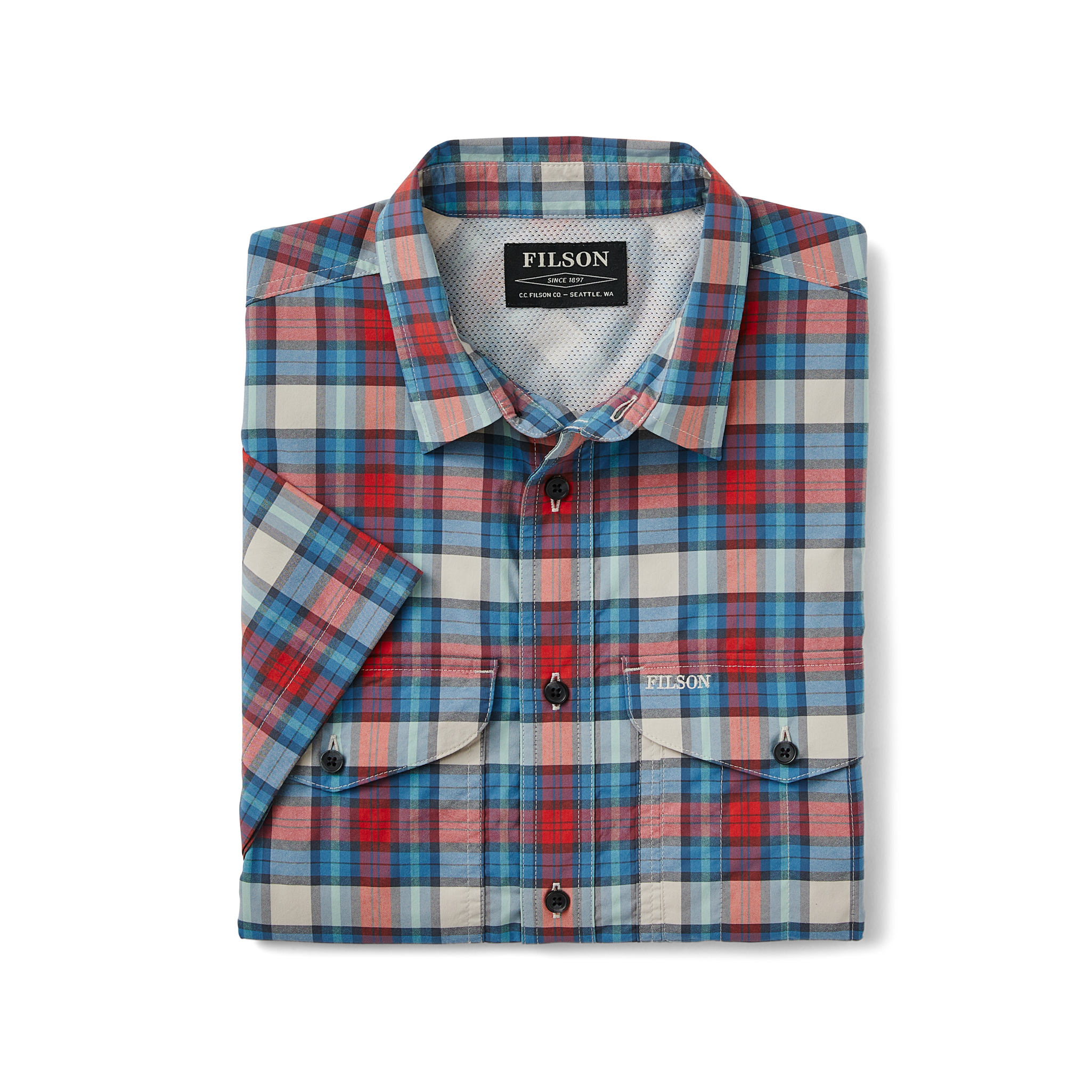 Twin Lakes Short Sleeve Sport Shirt - Blue Cream / Red Black - Image 3
