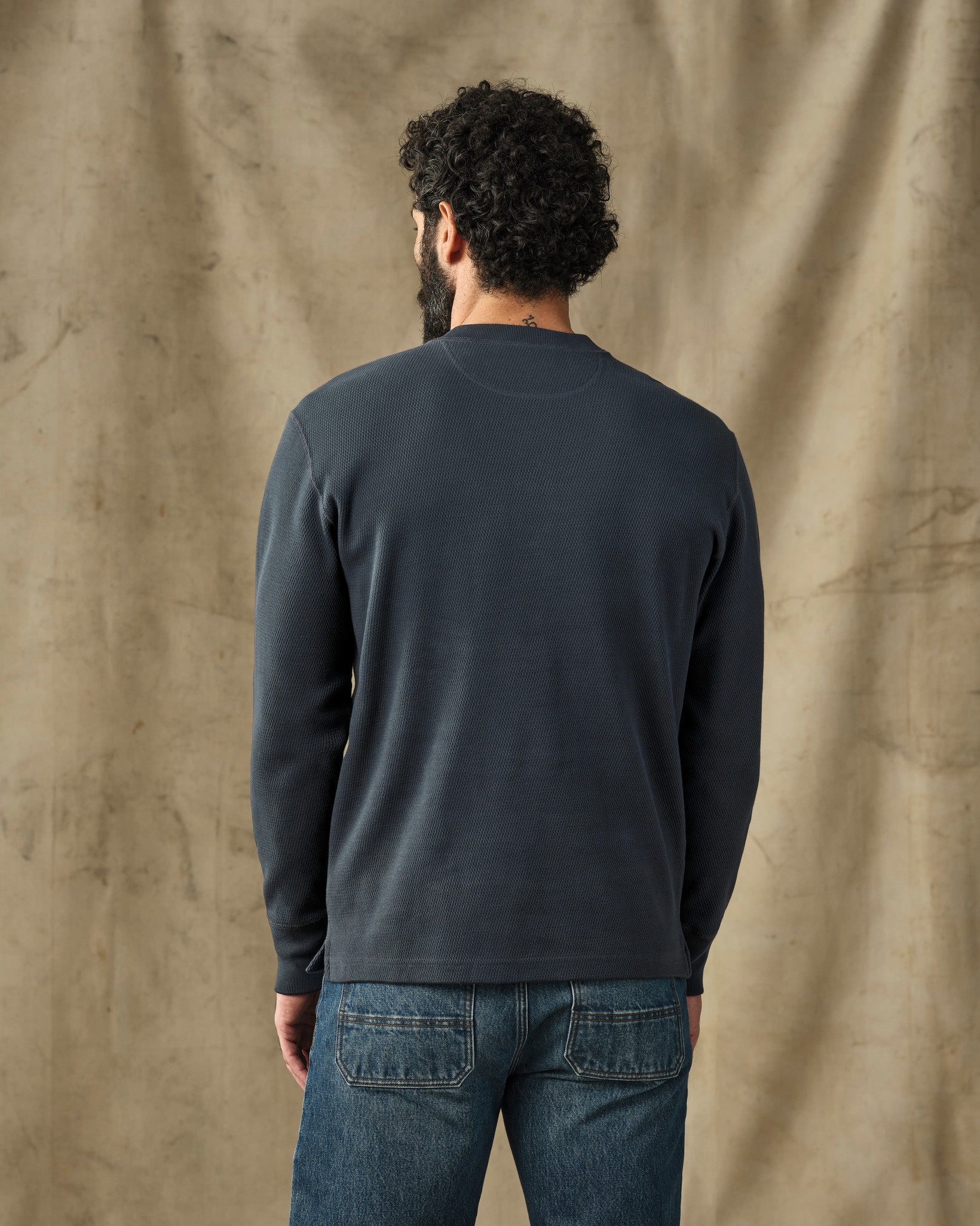 Waffle Knit Henley - Blue Mussel - Image 2