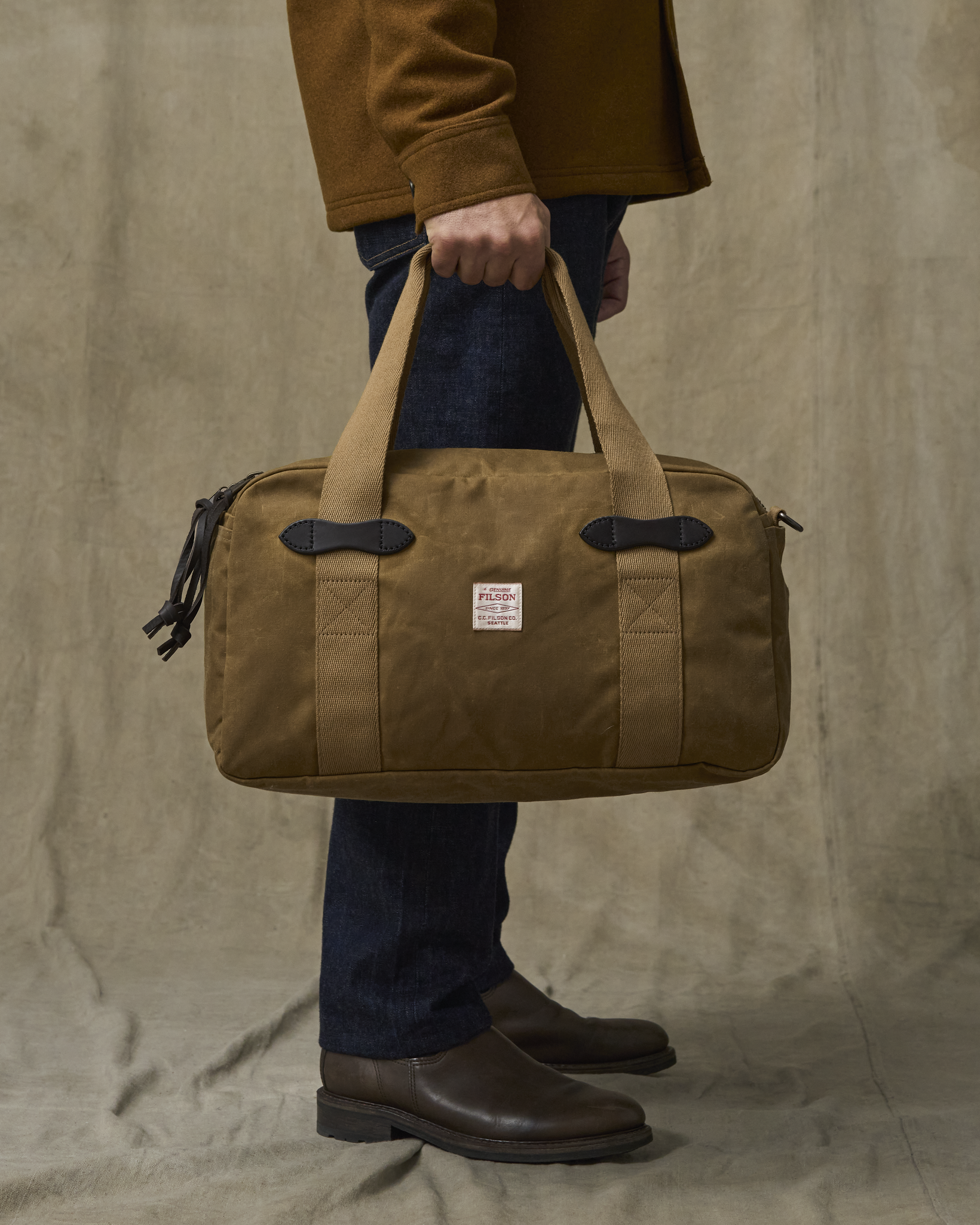 Small Tin Cloth Duffle Bag - Dark Tan - Image 2
