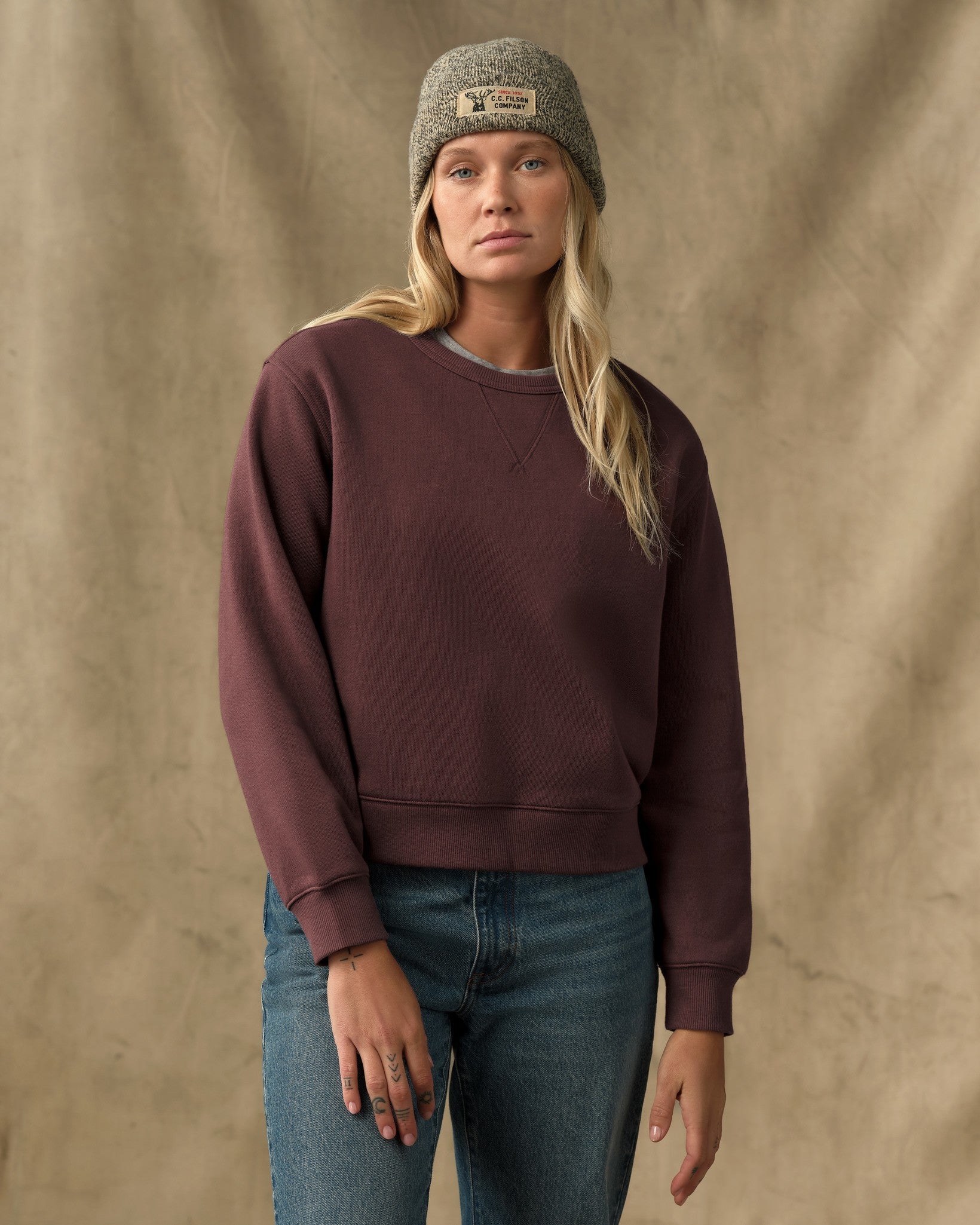Women's French Terry Crewneck - Eagle Brown