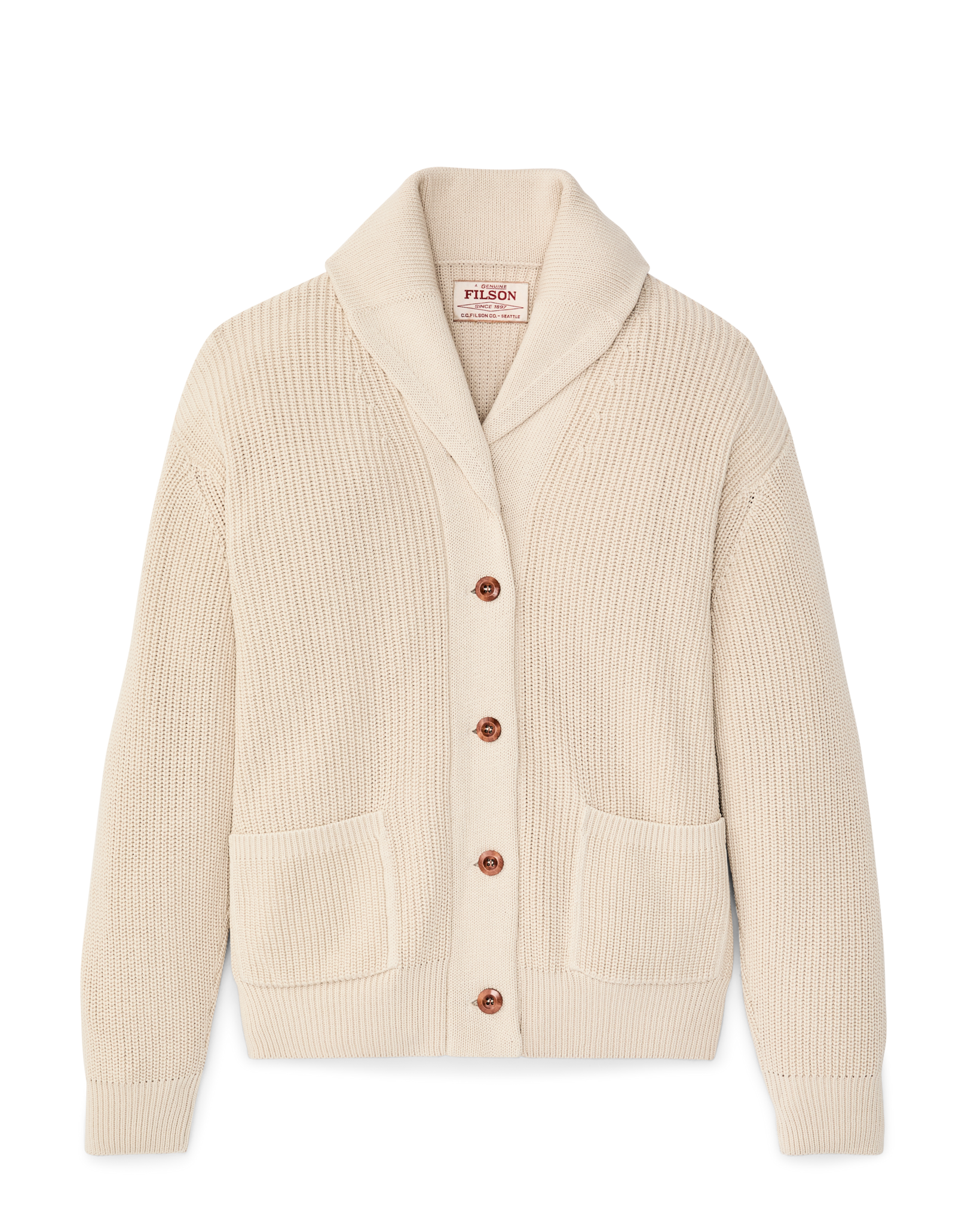 Women's Cotton Shawl Neck Cardigan - Natural - Image 6
