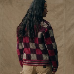 Alternative view of Women's Checkered Wool Cardigan - Burgundy / Gray Check